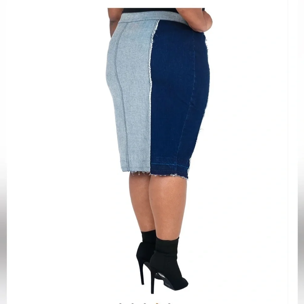 Poetic Justice Juliana High Waisted Midi Skirt Button Front Two Tone Multi Media